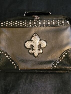 Black Fleur-de-Lis Embellished Laptop Briefcase